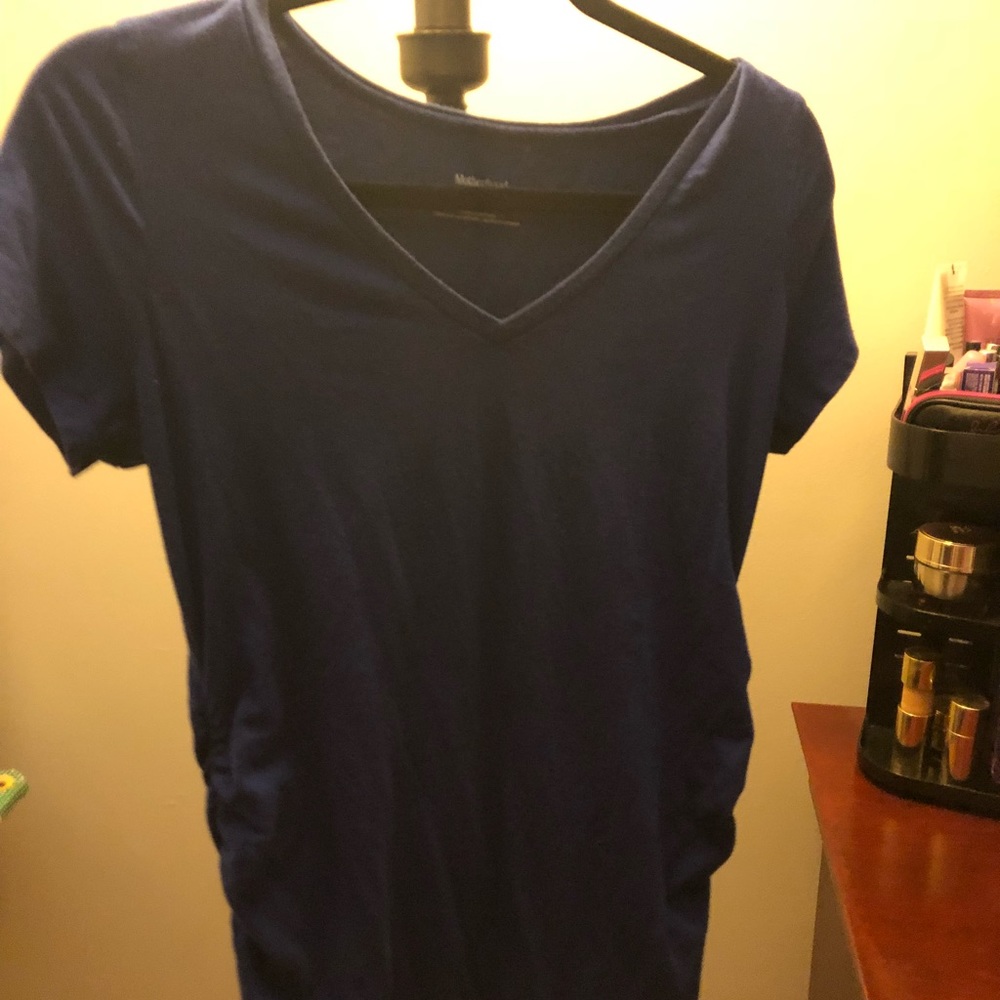 Blue Maternity V Neck Top